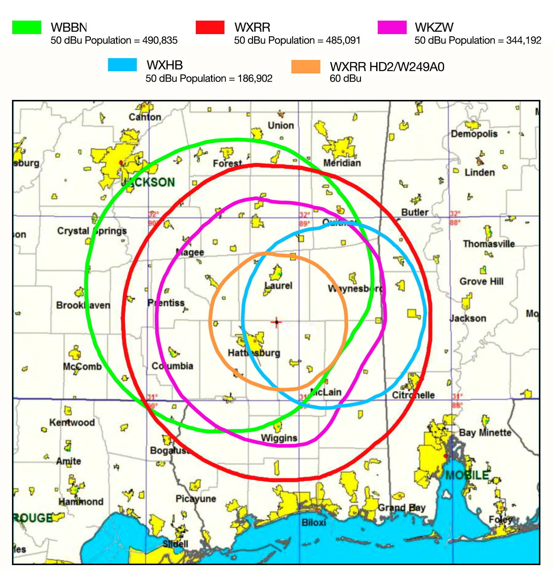 Pine Belt Radio Coverage Area